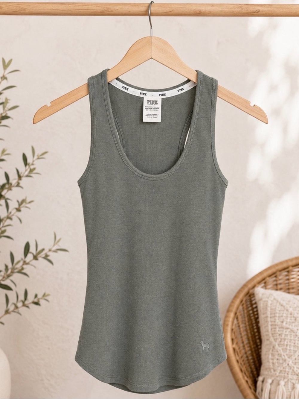 Olive Sage Ribbed Scoop Tank Loungewear | PINK Victoria's Secret | Size Small